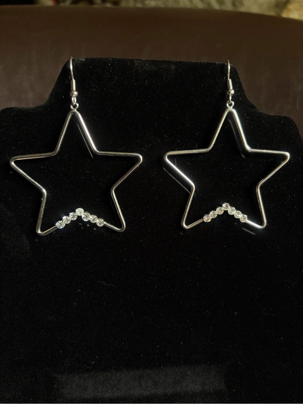Silver Star Hoop Drop Earrings with Crystal Accents